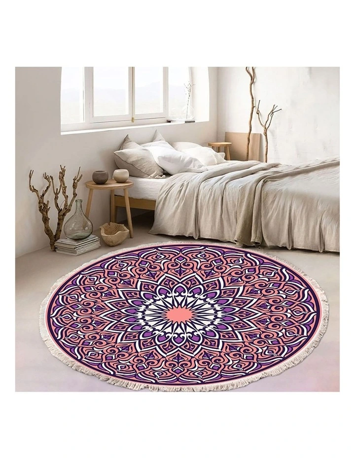 SOGA 90cm Purple Mandala Round Non-Slip Area Rug image 2