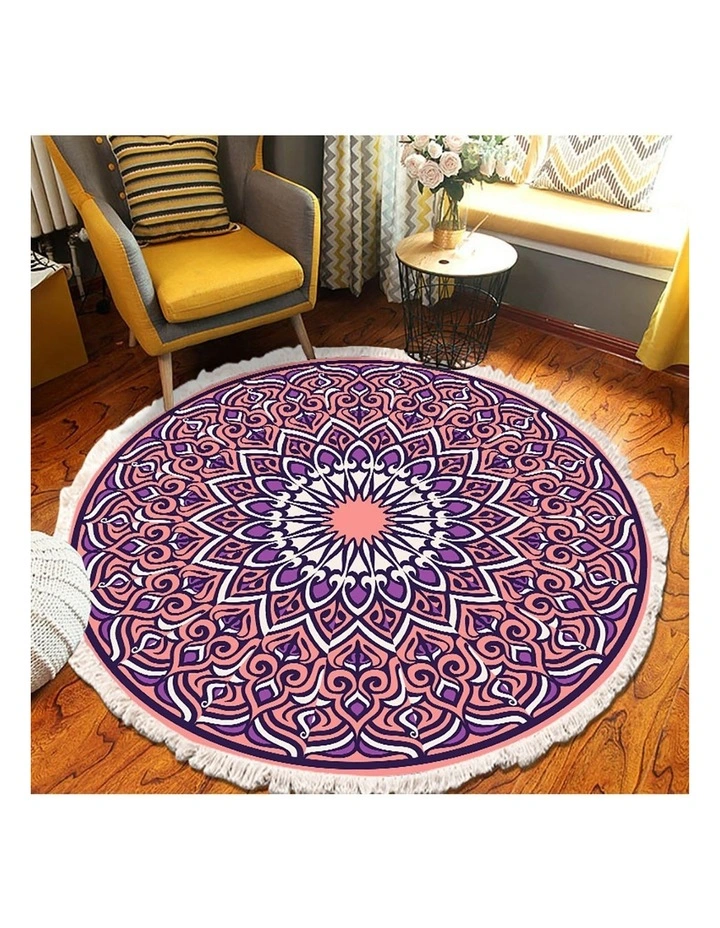 SOGA 90cm Purple Mandala Round Non-Slip Area Rug image 5
