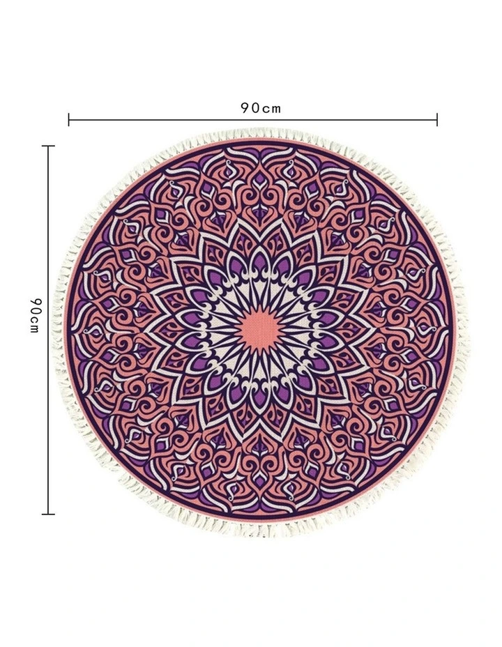 SOGA 90cm Purple Mandala Round Non-Slip Area Rug image 6
