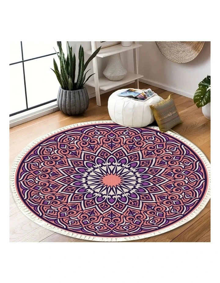 SOGA 90cm Purple Mandala Round Non-Slip Area Rug image 7