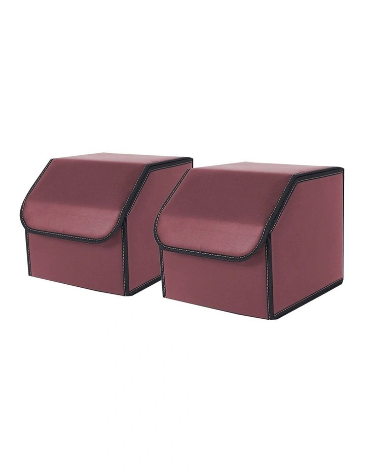 SOGA 2X Small Foldable Leather Car Boot Trunk Storage Organizer Boxes Red image 1