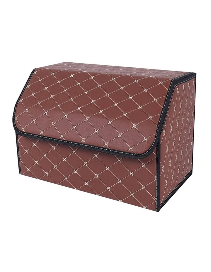 SOGA 2X Large Foldable Leather Car Boot Trunk Cargo Organizer Storage Box Coffee/Gold image 1