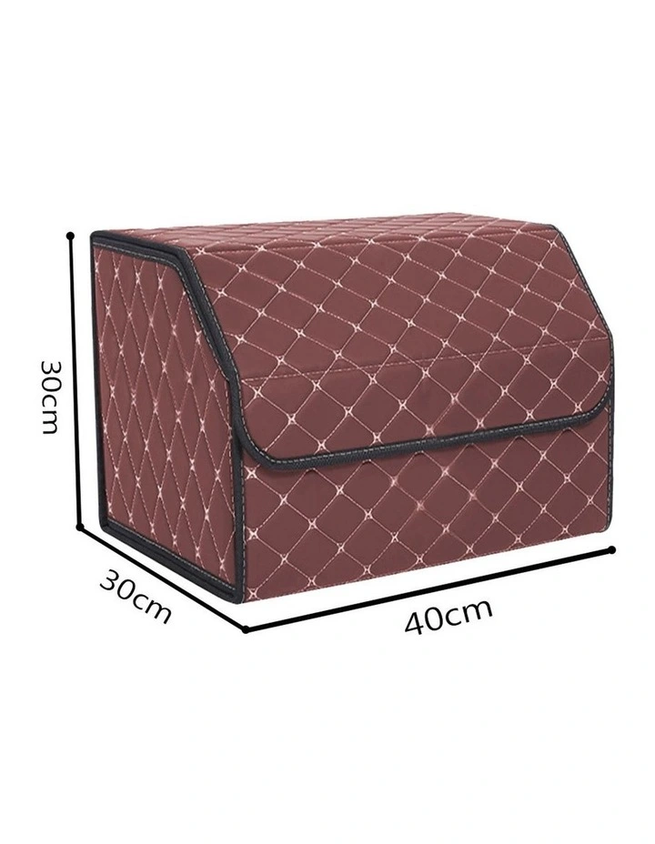 SOGA 2X Large Foldable Leather Car Boot Trunk Cargo Organizer Storage Box Coffee/Gold image 2