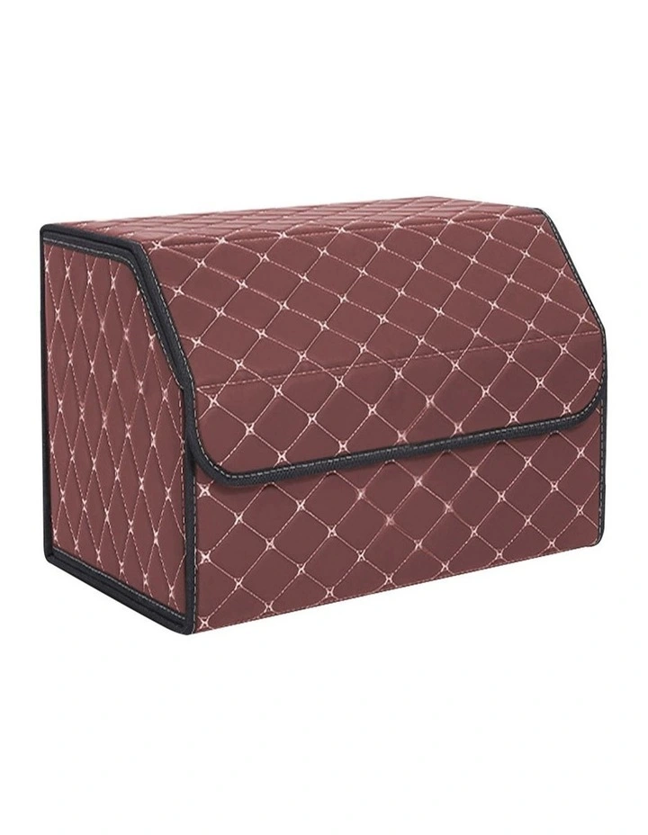SOGA 2X Large Foldable Leather Car Boot Trunk Cargo Organizer Storage Box Coffee/Gold image 3