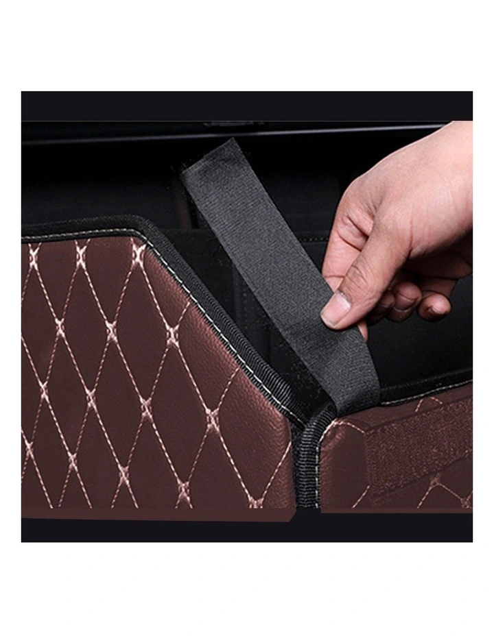 SOGA 2X Large Foldable Leather Car Boot Trunk Cargo Organizer Storage Box Coffee/Gold image 4