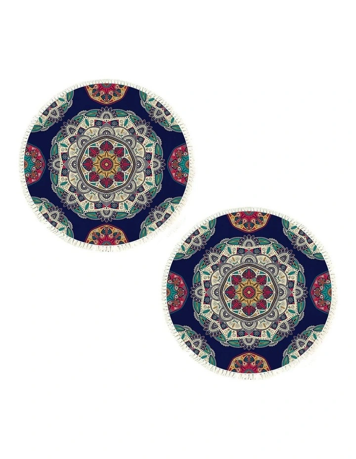 SOGA 2X 90cm Bohemian Geometric Round Non-Slip Area Rug image 1