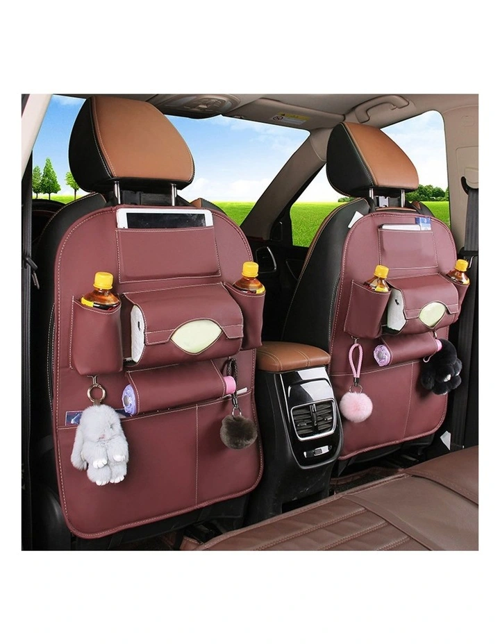 SOGA Car Back Seat Organiser Coffee PVC Leather image 4