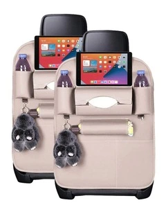 SOGA Car Back Seat Organiser White PVC Leather 2 Pack