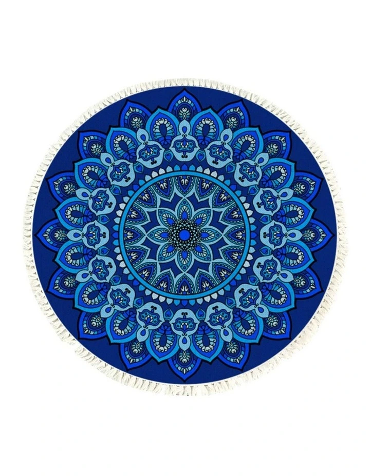 SOGA 90cm Blue Mandala Round Non-Slip Area Rug image 1