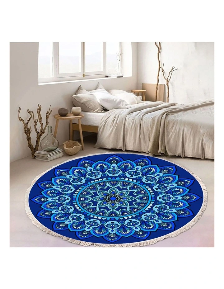 SOGA 90cm Blue Mandala Round Non-Slip Area Rug image 2
