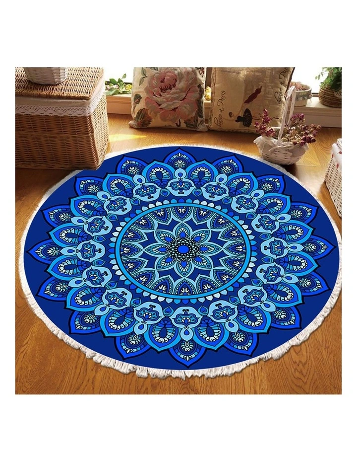 SOGA 90cm Blue Mandala Round Non-Slip Area Rug image 3