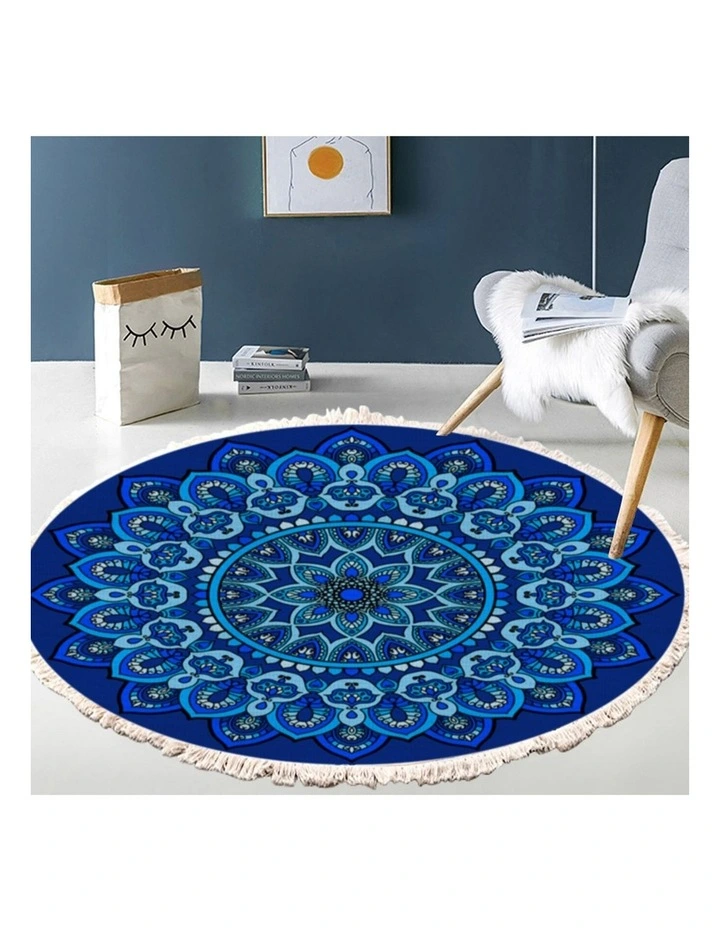 SOGA 90cm Blue Mandala Round Non-Slip Area Rug image 4