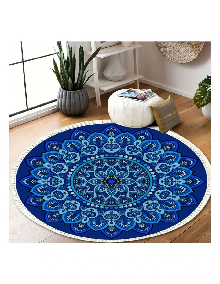SOGA 90cm Blue Mandala Round Non-Slip Area Rug image 7