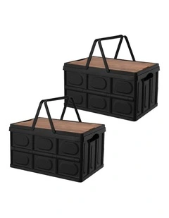 SOGA 2X 55L Foldable Storage Crates Black with Handle Camping Boxes