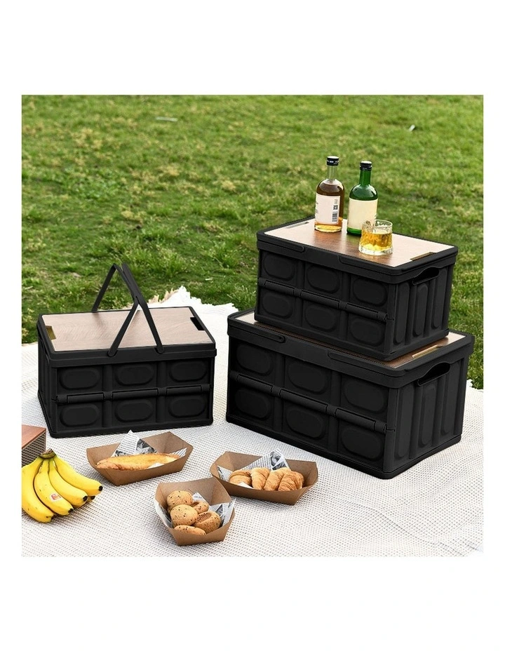 SOGA 2X 55L Foldable Storage Crates Black with Handle Camping Boxes image 2