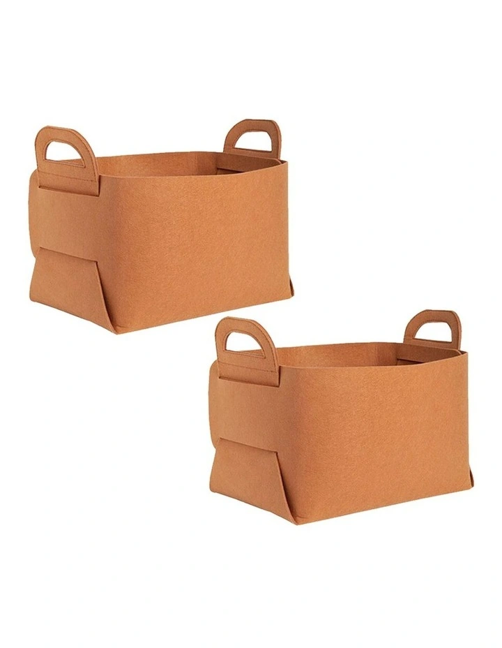 SOGA 2X Medium Coffee Felt Storage Bag Foldable Organiser with Handles image 1
