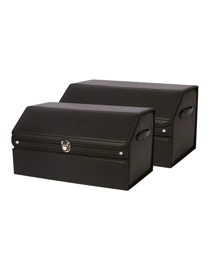 SOGA 2X 60cm Foldable Car Boot Storage Organisers Black with Lock image 1