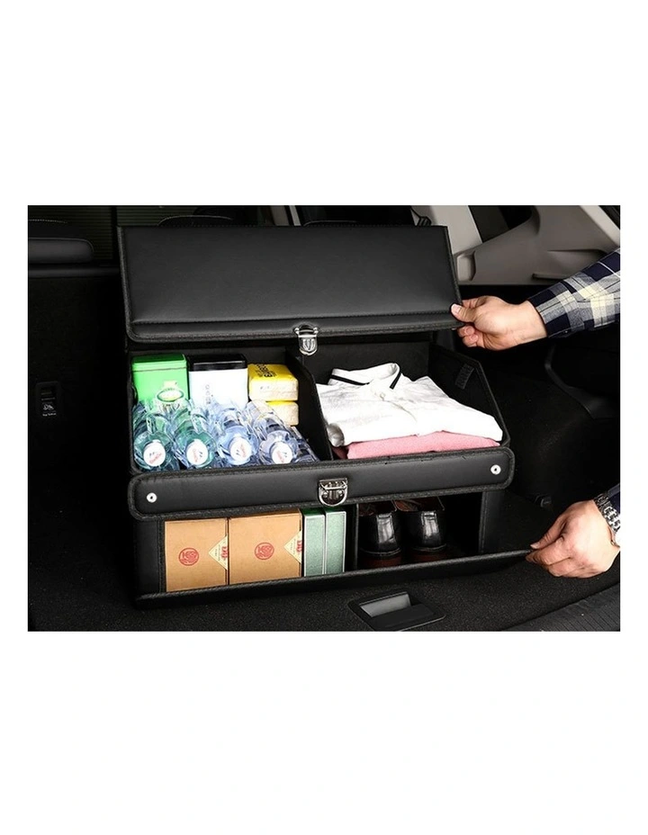 SOGA 2X 60cm Foldable Car Boot Storage Organisers Black with Lock image 2