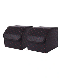 SOGA 2X Small Foldable Car Boot Storage Organisers Black Red Stitch
