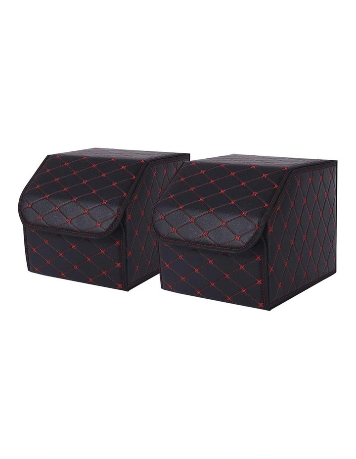 SOGA 2X Small Foldable Car Boot Storage Organisers Black Red Stitch image 1
