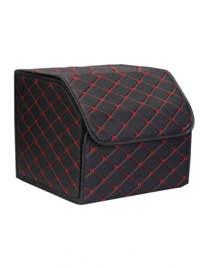 SOGA 2X Small Foldable Car Boot Storage Organisers Black Red Stitch image 2