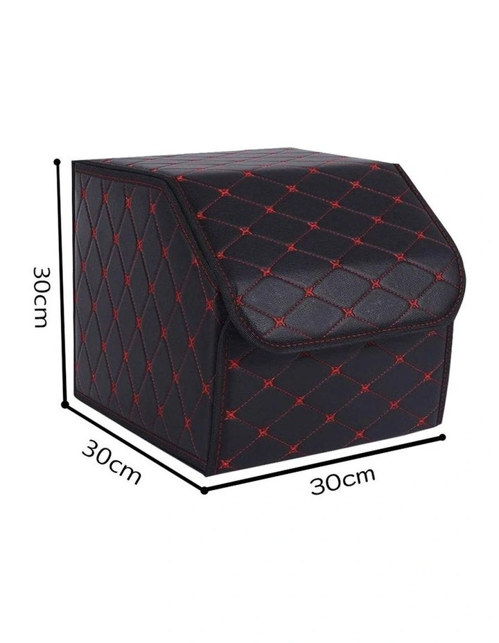 SOGA 2X Small Foldable Car Boot Storage Organisers Black Red Stitch image 5