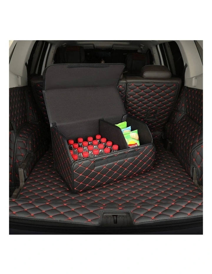 SOGA 2X Small Foldable Car Boot Storage Organisers Black Red Stitch image 6