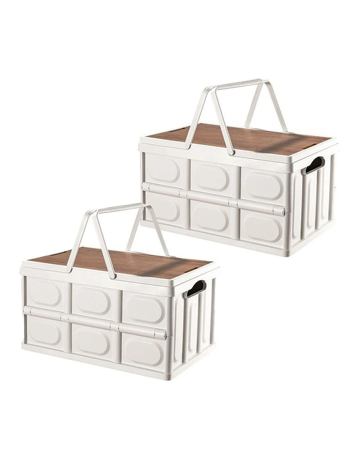 SOGA 2X 55L Foldable Storage Crates White with Handle Camping Boxes image 1