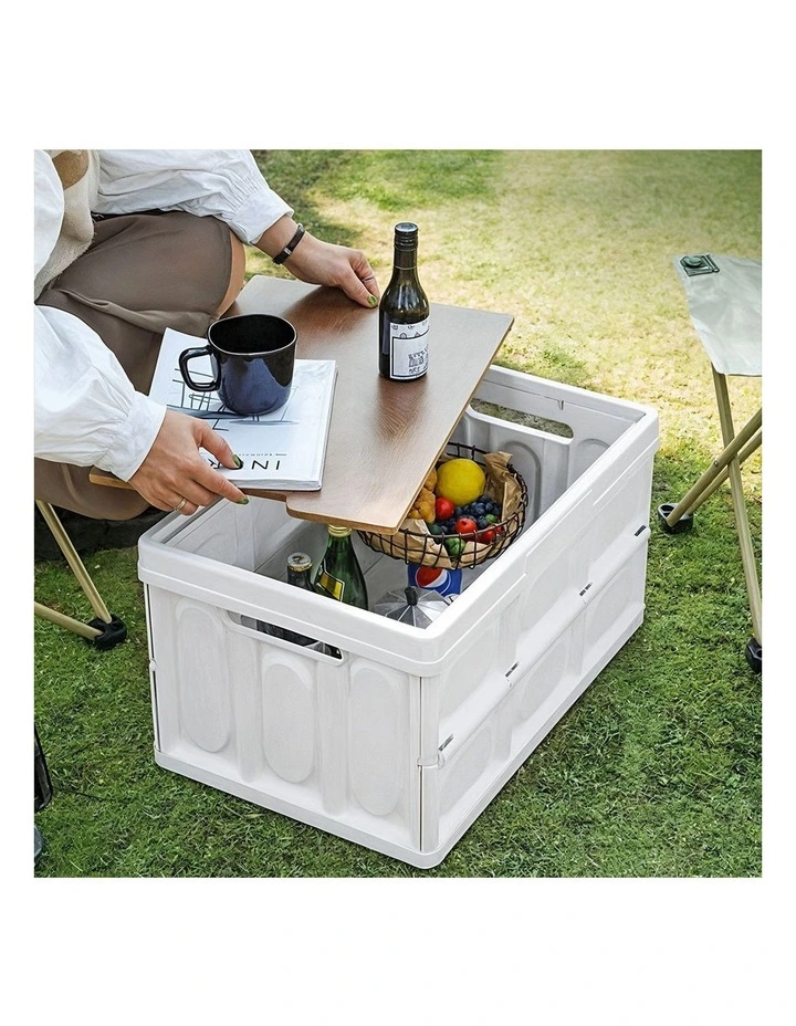 SOGA 2X 55L Foldable Storage Crates White with Handle Camping Boxes image 4
