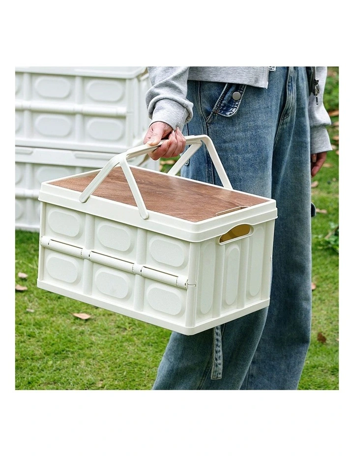SOGA 18L Foldable Storage Crate White with Handle Camping Box image 4