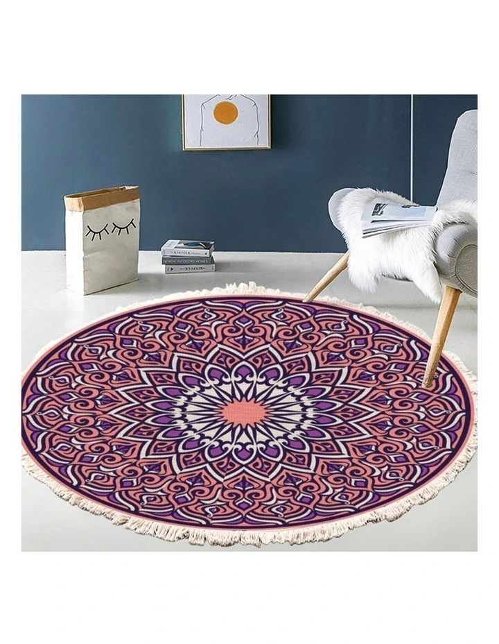 SOGA 2X 90cm Purple Mandala Round Non-Slip Area Rug image 4