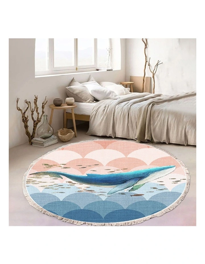 SOGA 2X 120cm Round Shark Print Area Rug with Tassels image 2