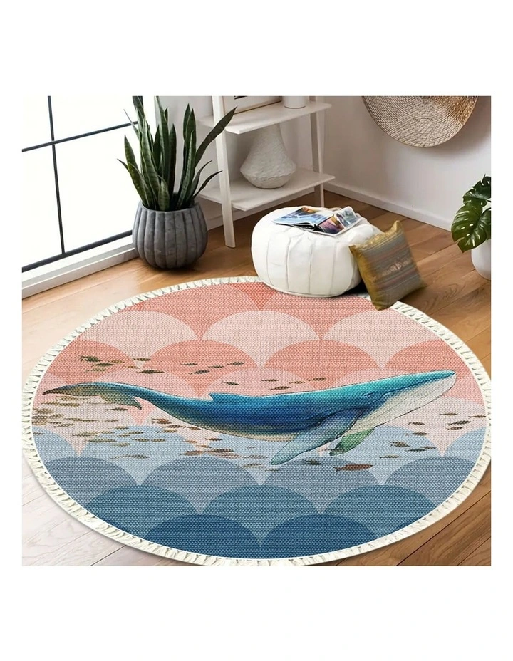 SOGA 2X 120cm Round Shark Print Area Rug with Tassels image 7