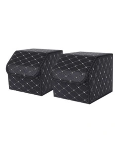 SOGA 2X Small Foldable Car Boot Storage Organisers Black Gold Stitch