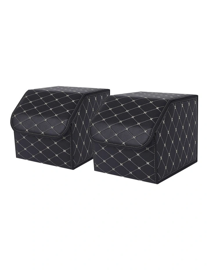 SOGA 2X Small Foldable Car Boot Storage Organisers Black Gold Stitch image 1