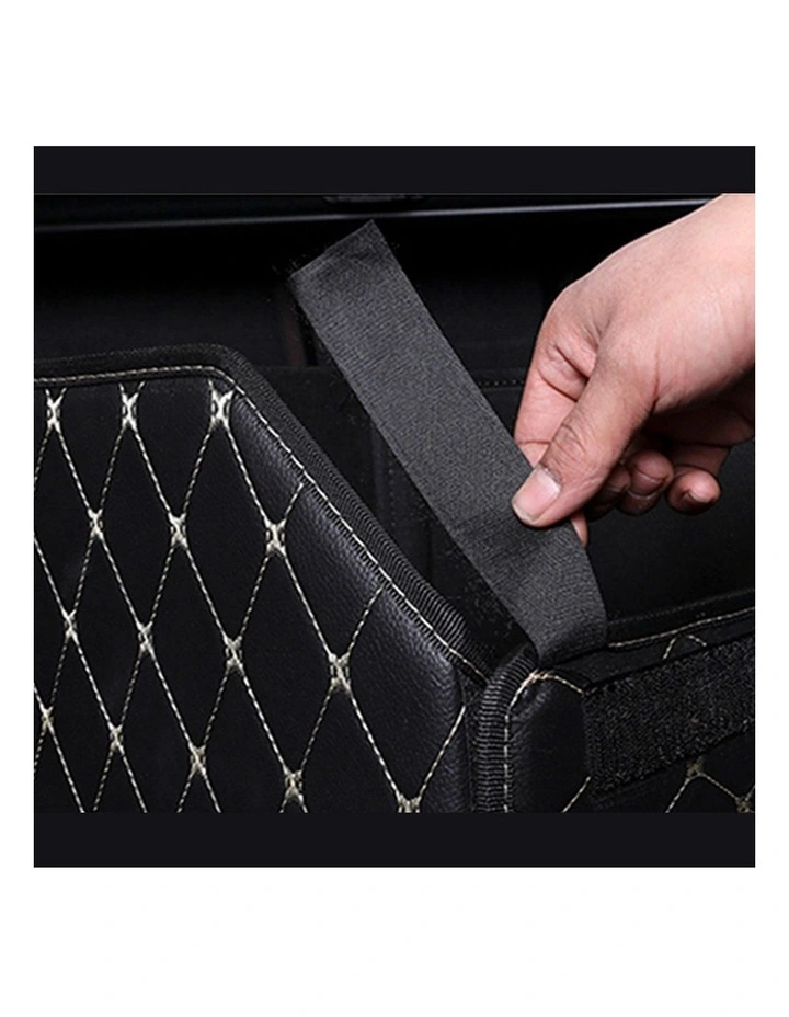 SOGA 2X Small Foldable Car Boot Storage Organisers Black Gold Stitch image 2