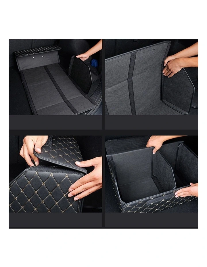 SOGA 2X Small Foldable Car Boot Storage Organisers Black Gold Stitch image 4