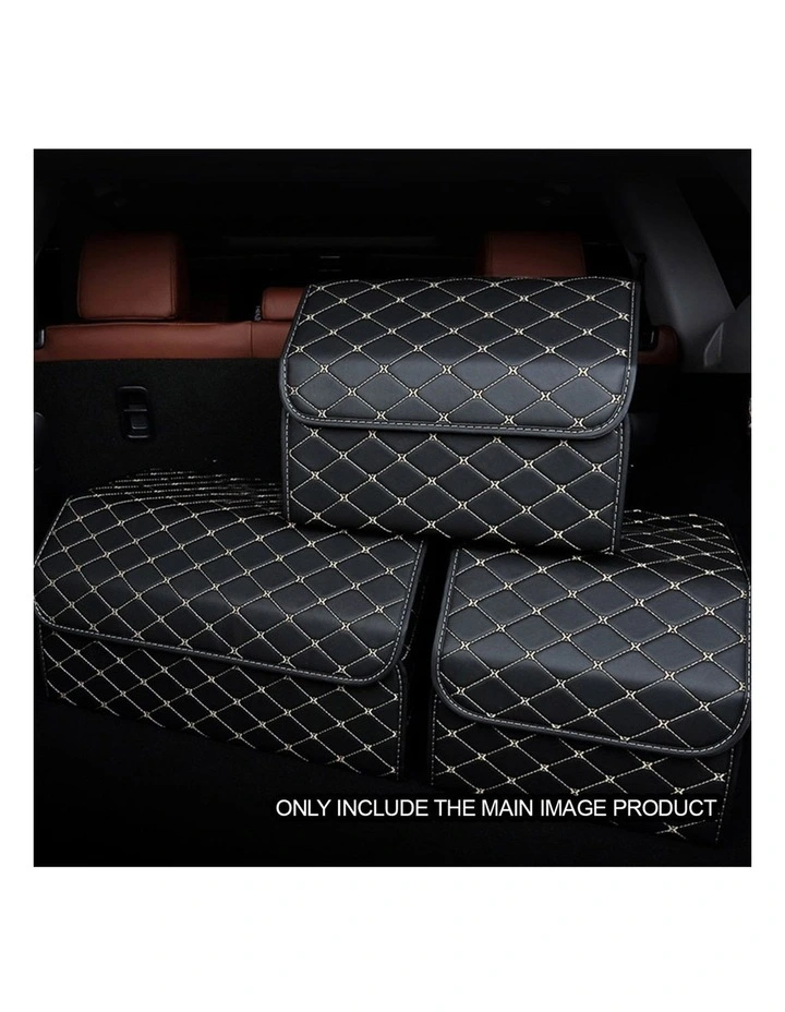 SOGA 2X Small Foldable Car Boot Storage Organisers Black Gold Stitch image 5