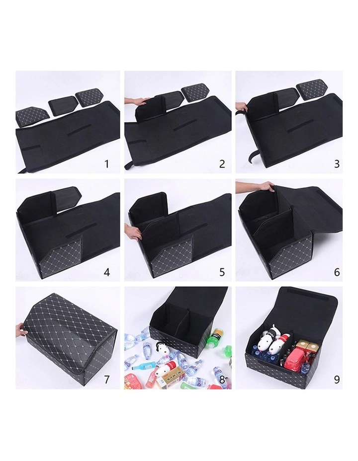SOGA 2X Small Foldable Car Boot Storage Organisers Black Gold Stitch image 6