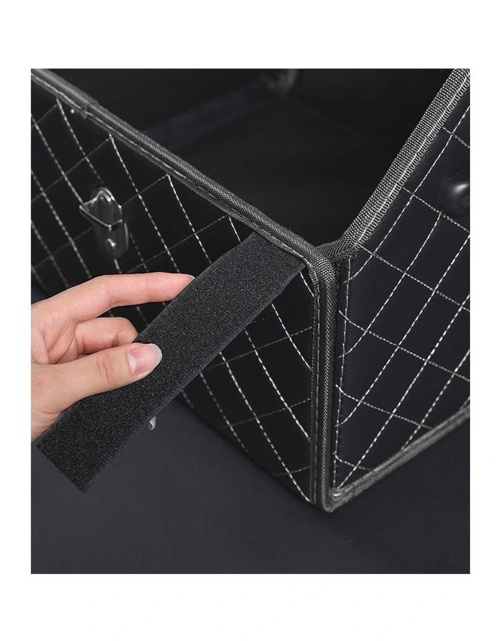 SOGA Large Foldable Car Boot Storage Organiser Black White Stitch Lock image 3