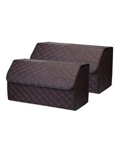 SOGA 2X Large Foldable Car Boot Storage Organisers Black Red Stitch