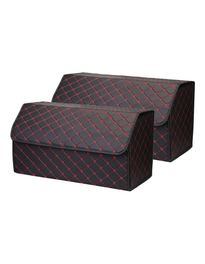 SOGA 2X Large Foldable Car Boot Storage Organisers Black Red Stitch image 1