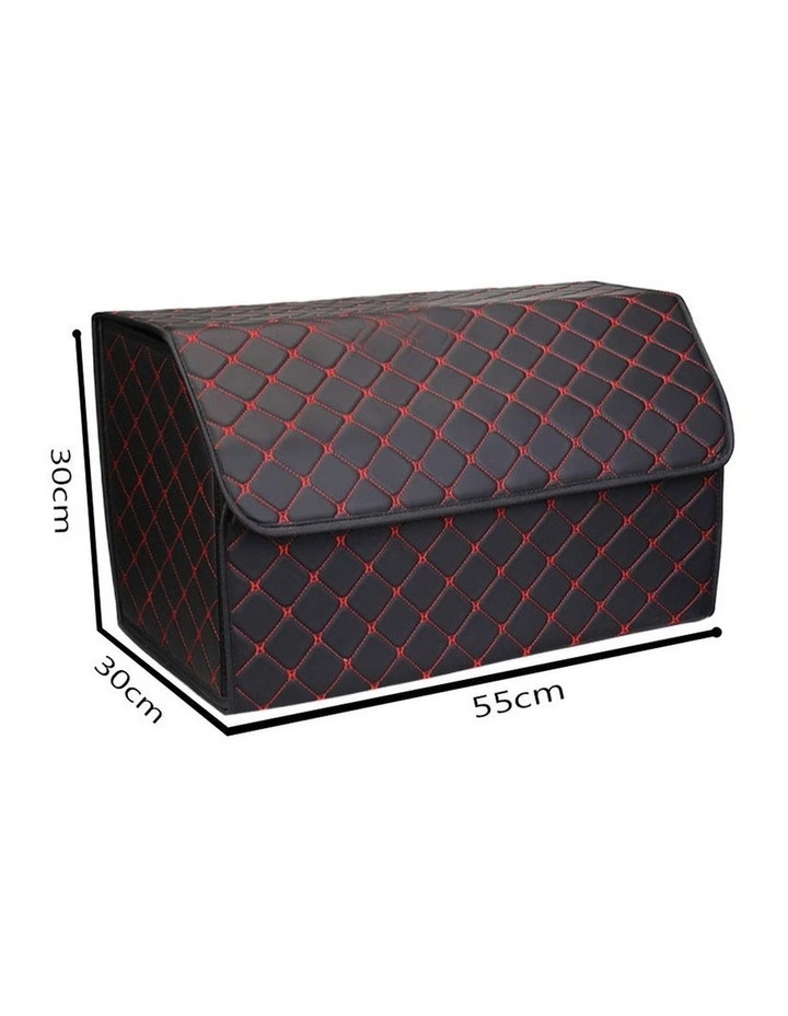 SOGA 2X Large Foldable Car Boot Storage Organisers Black Red Stitch image 4