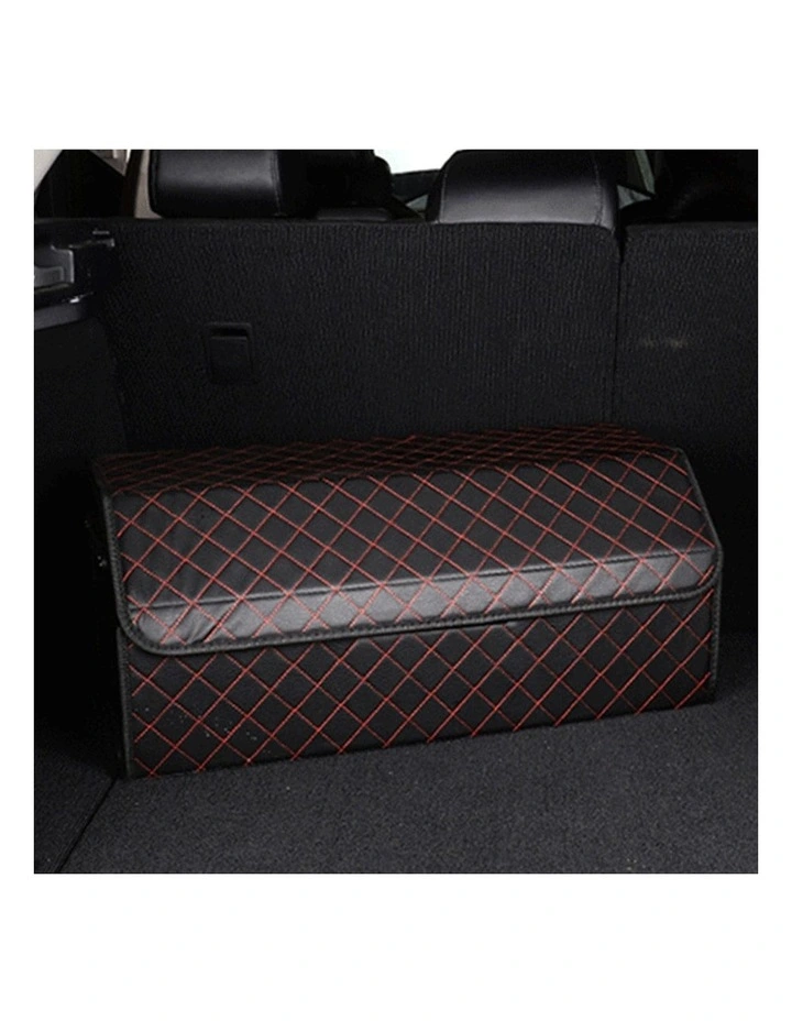 SOGA 2X Large Foldable Car Boot Storage Organisers Black Red Stitch image 6
