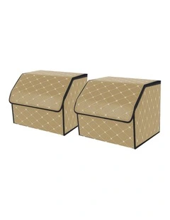 SOGA 2X Leather Car Boot Foldable Trunk Cargo Organizer Storage Box Beige Small