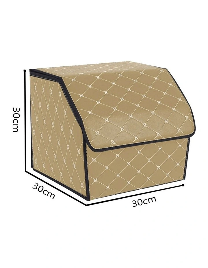 SOGA 2X Leather Car Boot Foldable Trunk Cargo Organizer Storage Box Beige Small image 4