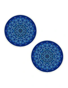 SOGA 2X 90cm Blue Mandala Round Non-Slip Area Rug