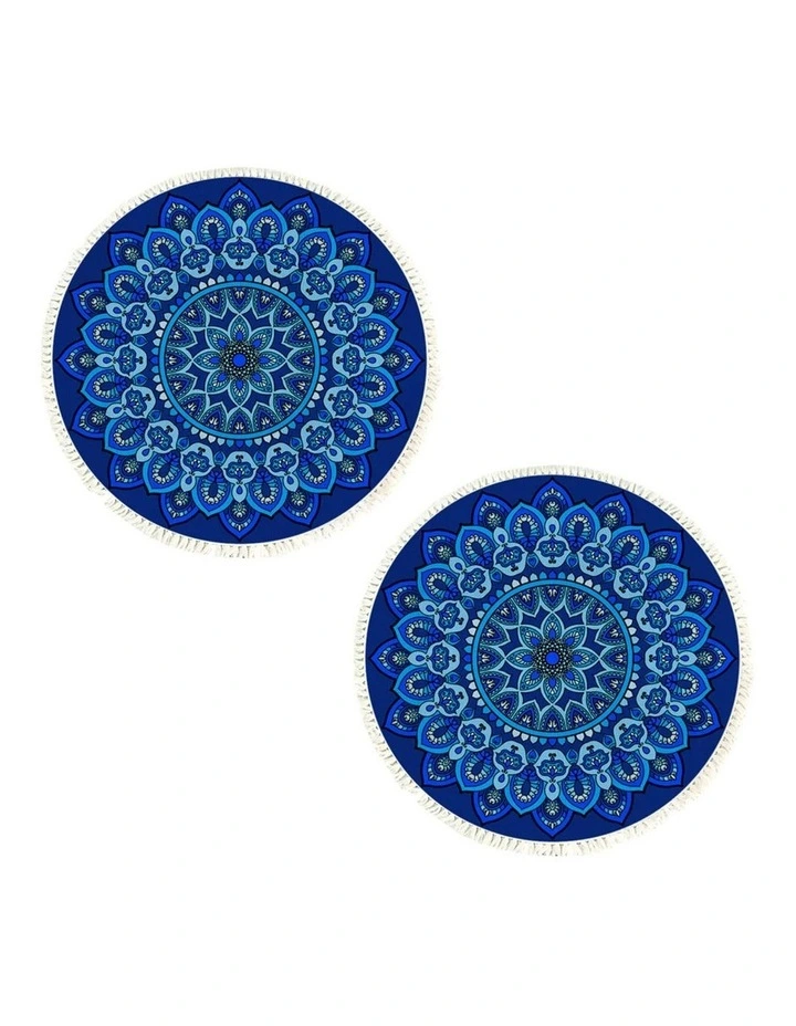 SOGA 2X 90cm Blue Mandala Round Non-Slip Area Rug image 1