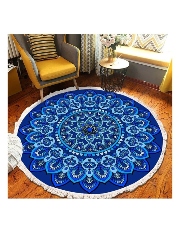SOGA 2X 90cm Blue Mandala Round Non-Slip Area Rug image 5