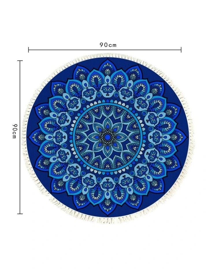 SOGA 2X 90cm Blue Mandala Round Non-Slip Area Rug image 6